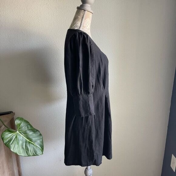 ASOS Linen Blend Sweetheart Neck Button Through Mini Dress in Black - Picture 4 of 11